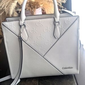 Calvin Klein Gray Satchel with Embossed Design